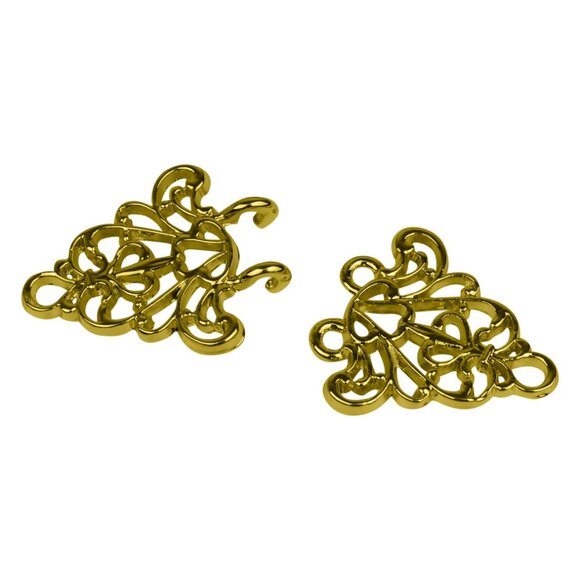 Cloak Hook Clasp Fasteners, Vintage Swirl Flower, Goldtone - Picture 3 of 4